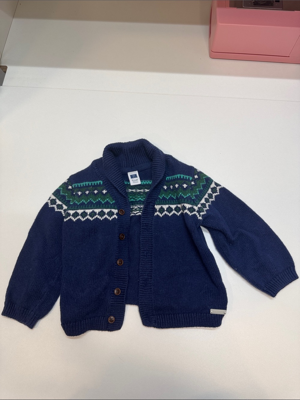 Janie and Jack Children's Navy Shawl Collar Cardigan with Nordic Pattern